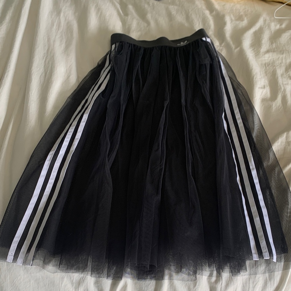 Adidas Black Tulle Skirt with White Stripes